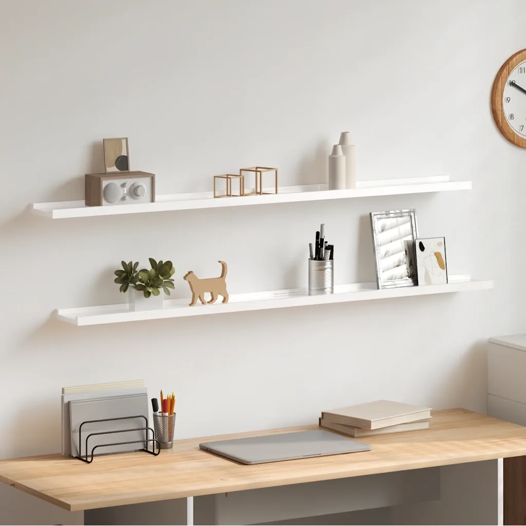 2 pz Mensole da Parete | Scaffali a Parete | Ripiano a parete Bianco Lucido 115x9x3 cm