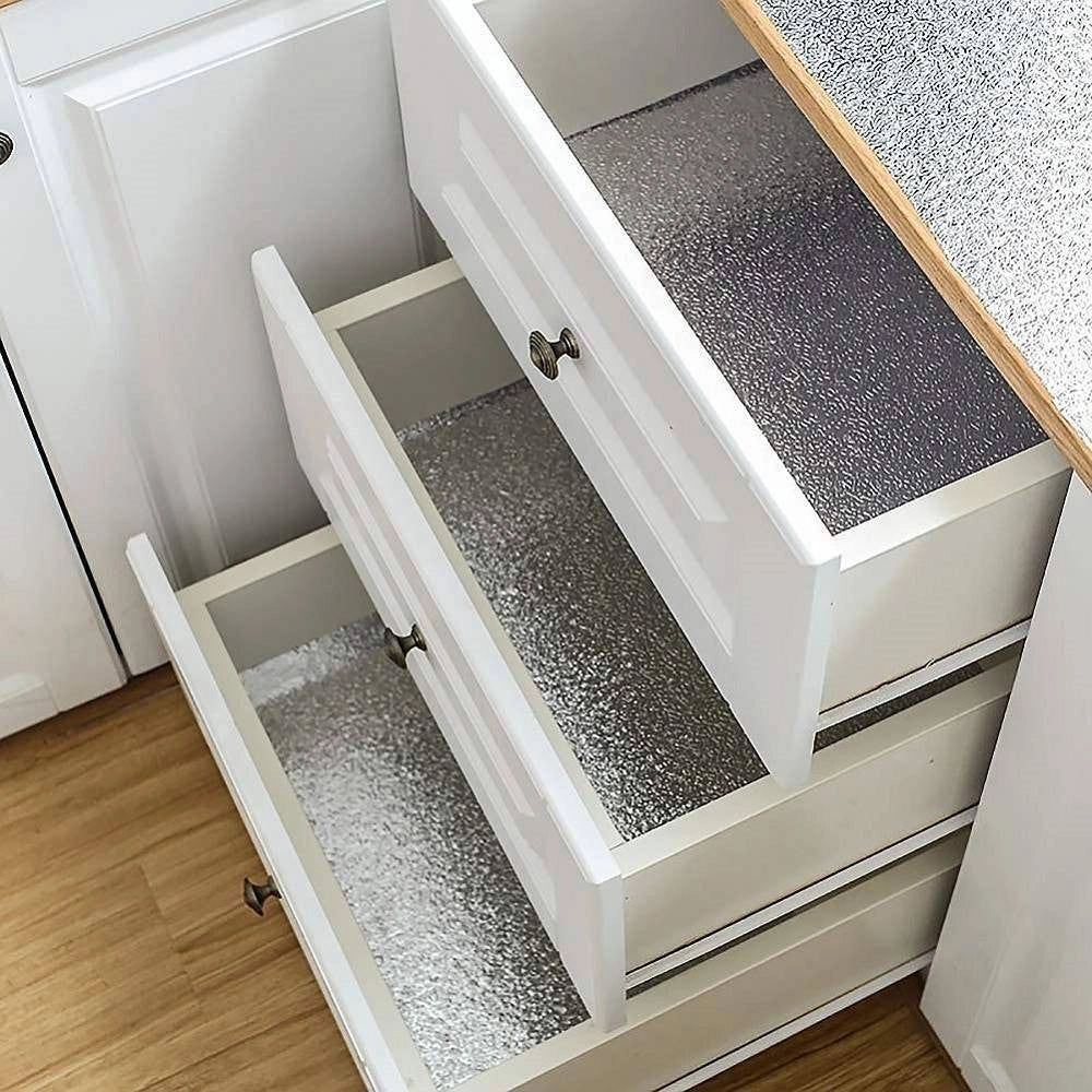 Trade Shop - Rotolo Adesivo Alluminio 40cmx3mt Per Cassetti Mobili Armadi Parati Cucina 70505 -