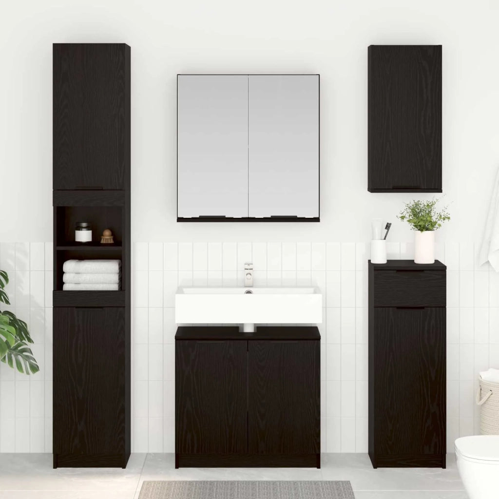 Set di mobili per il bagno 3 pcs Rovere Nero Legno multistrato