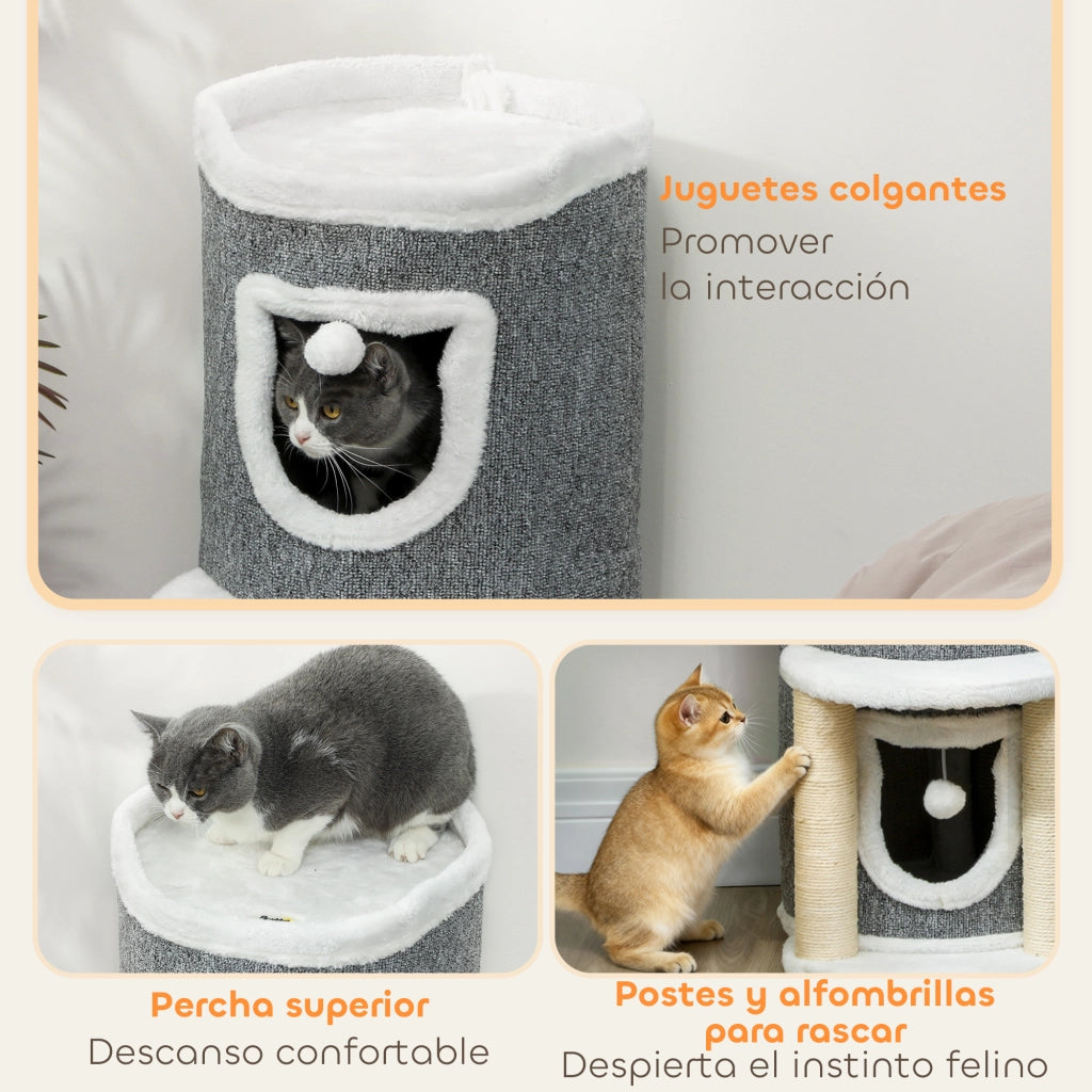 Albero Rascador per Gatti con Cuevas e Posti in Sisal ¨C Zephmum ¨C Grigio 76 cm