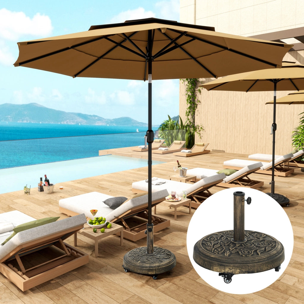 Base per Ombrellone Rotonda in Resina da 21 kg con Ruote e Freni, Bronzo