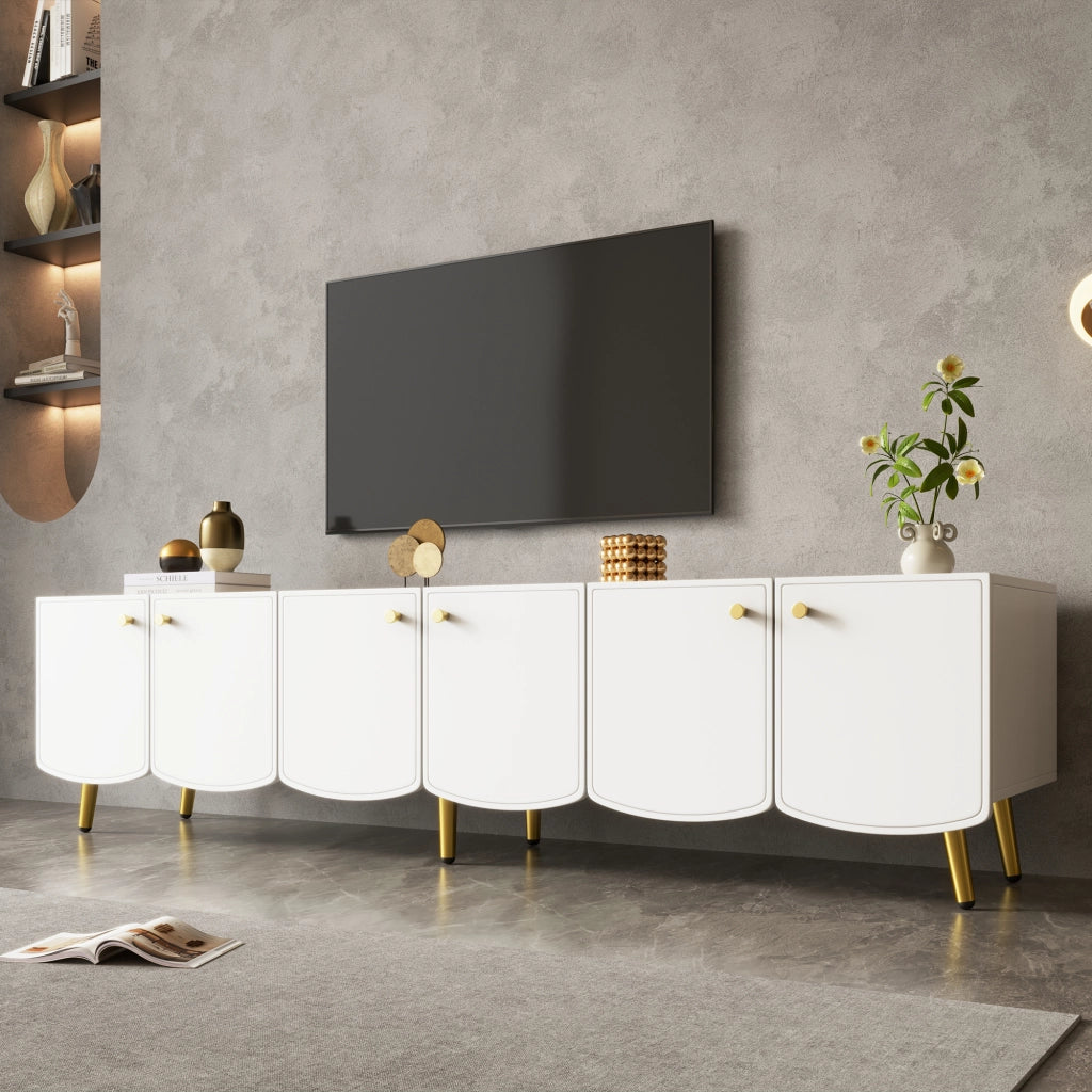 Mobile TV con 6 ante - per soggiorno - in truciolare - bianco e oro - 180x40x45 cm