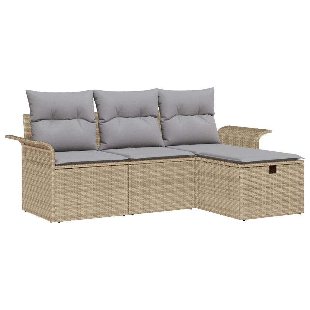 Set Divano da Giardino 4 Pezzi con Cuscini Beige in Polyrattan