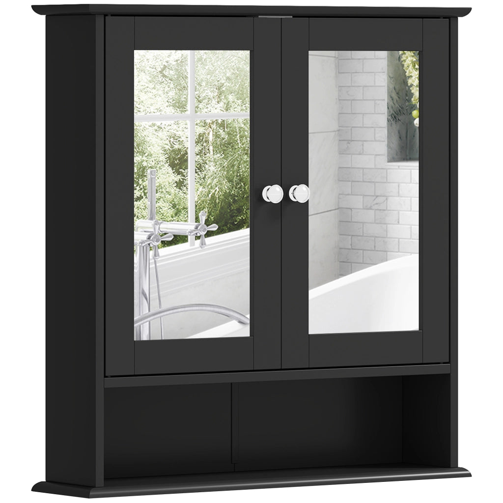 Armadietto Bagno con Specchio e Ante ¨C Zephmum ¨C Nero 56x13x58cm