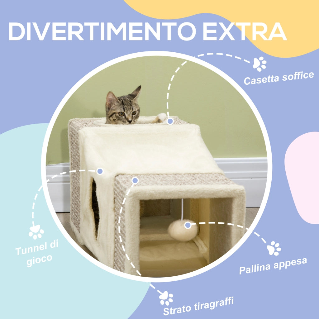 Casetta per Gatti con Tiragraffi e Pallina ¨C Zephmum ¨C Pieghevole Crema
