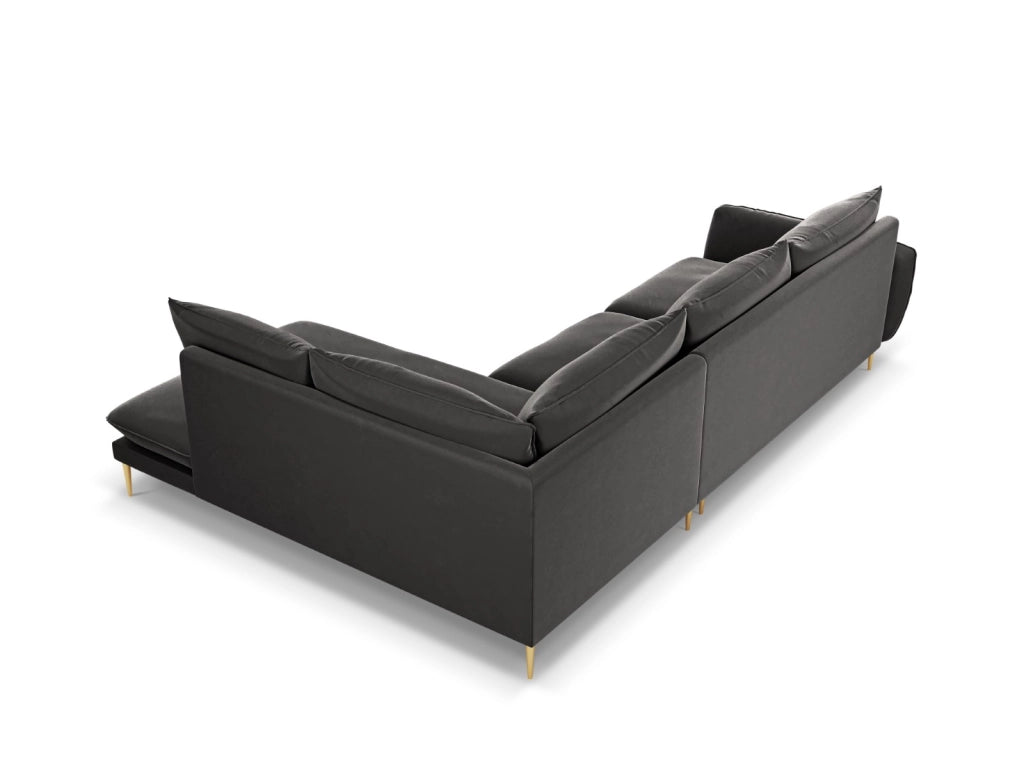 Cosmopolitan Design - Divano angolare destro "Vienna" 6 posti in velluto grigio scuro 