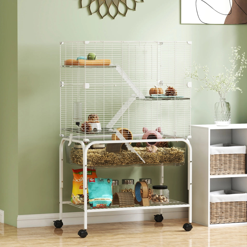 Gabbia per Animali Piccoli 4 Livelli con Ruote ¨C zephmum ¨C 73x47x123 cm Bianco