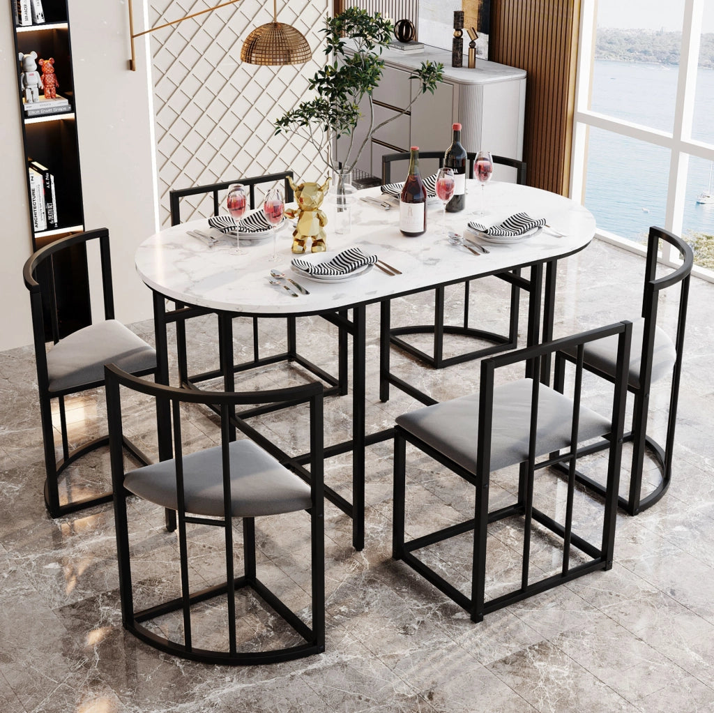 Set tavolo da pranzo bianco con 6 sedie imbottite