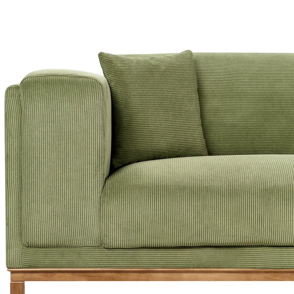 Divano moderno in tessuto di corda verde 4 posti con gambe in legno stile moderno