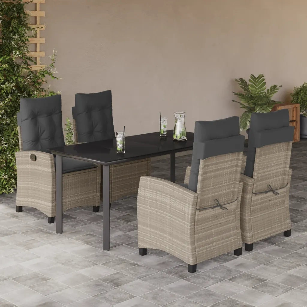 Set Pranzo da Giardino 5pz con Cuscini Grigio Chiaro Polyrattan