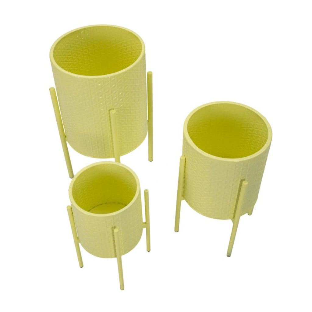 Set di 3 Vasi per Piante VKH424, Giallo, Metallo, 36x36x56,5 cm