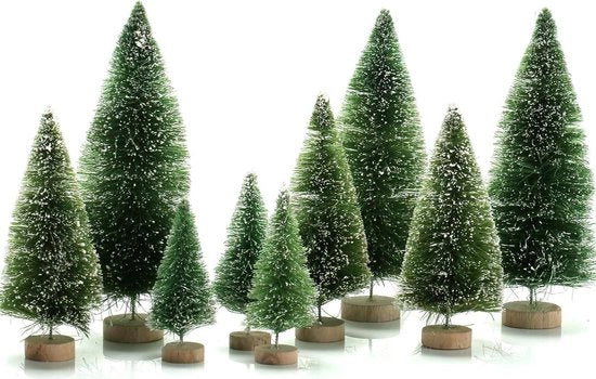 Mini alberi di Natale in miniatura con neve artificiale e gelo - pennello per alberi di Natale per decorazione DIY (3 misure, verde)