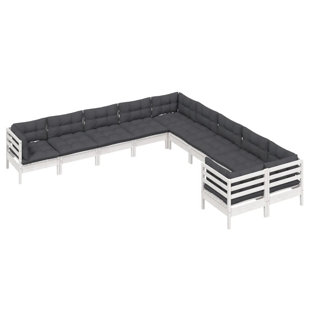 Set Divani da Giardino 10 pz con Cuscini Bianchi Legno di Pinocod mxl 97527