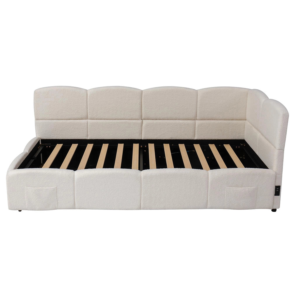 Letto Singolo Divano 90x200cm - Xylo - con Rete, Tessuto Boucl?? e USB, Beige