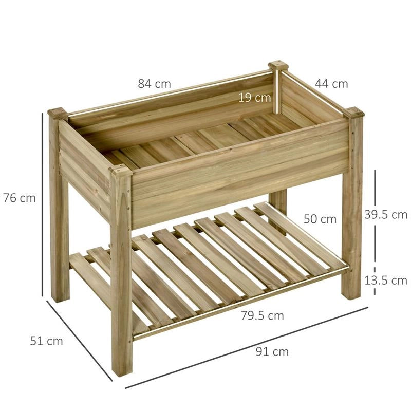 FIORIERA RIALZATA IN LEGNO CON GAMBE E RIPIANO INFERIORE PER GIARDINO E BALCONE 91X51X76CM