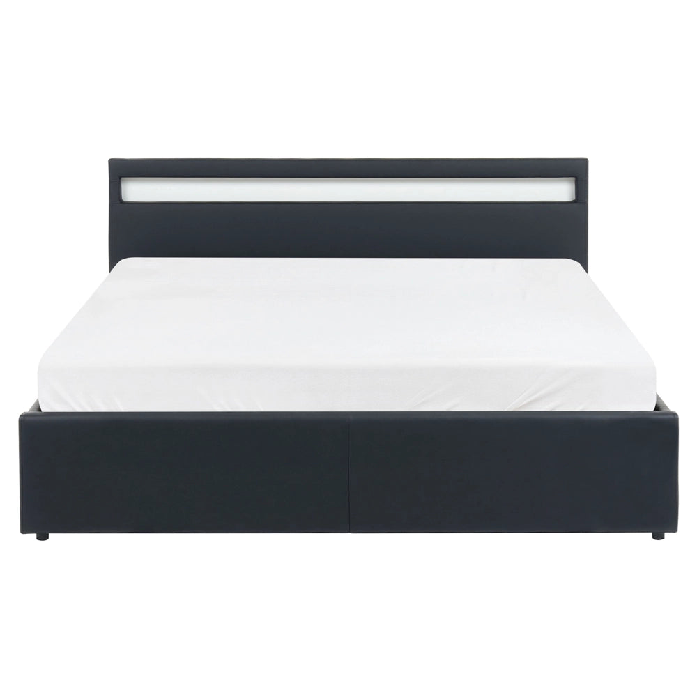 Letto matrimoniale in tessuto nero con LED 160 x 200 cm con contenitore elegante semplice
