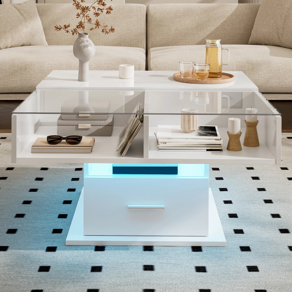 TAVOLO CAFFÈ LIFT 78x78 cm Bianco in Truciolare con LED