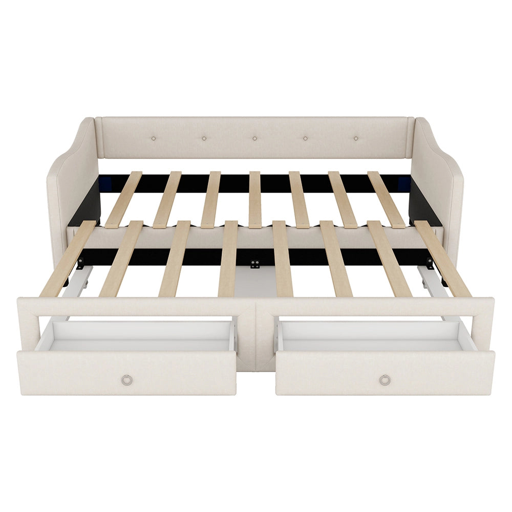 Lit Gigogne 90x200 cm - Xylo - Beige con due cassetti
