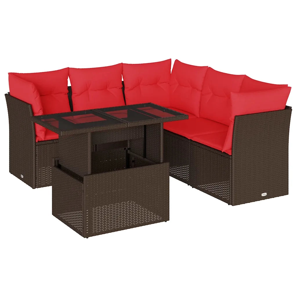 Set Divani da Giardino 6 pz con Cuscini Marrone in Polyrattan 3266584
