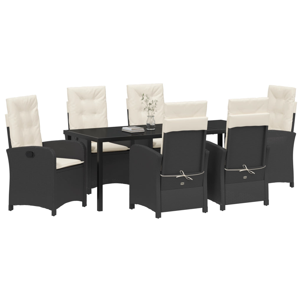 Set da Pranzo da Giardino 7 Pezzi con Cuscini in Rattan Plastico Nero