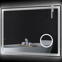 kleankin Specchio da bagno rettangolare a LED con funzione anti-appannamento, luminosità regolabile, specchio ingranditore x3 80 x 60 cm trasparente