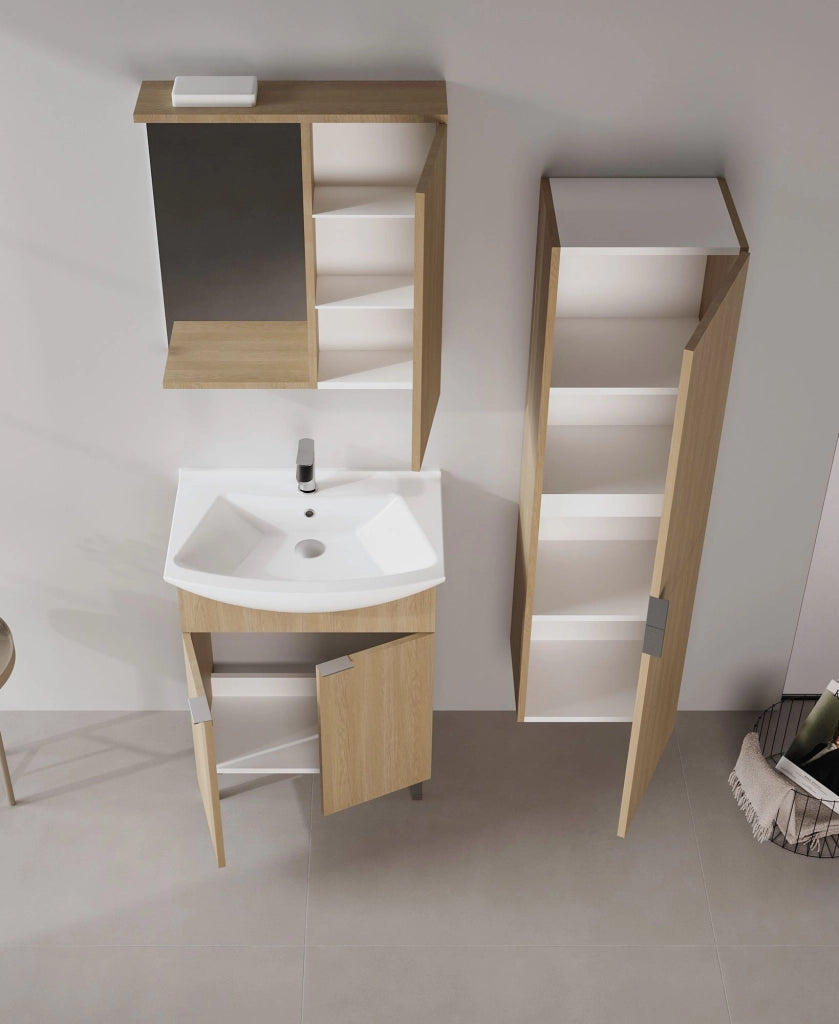 Set mobile lavabo con specchio (2 pezzi) "Purus 65" - 65 x 50 x 83 cm - Rovere