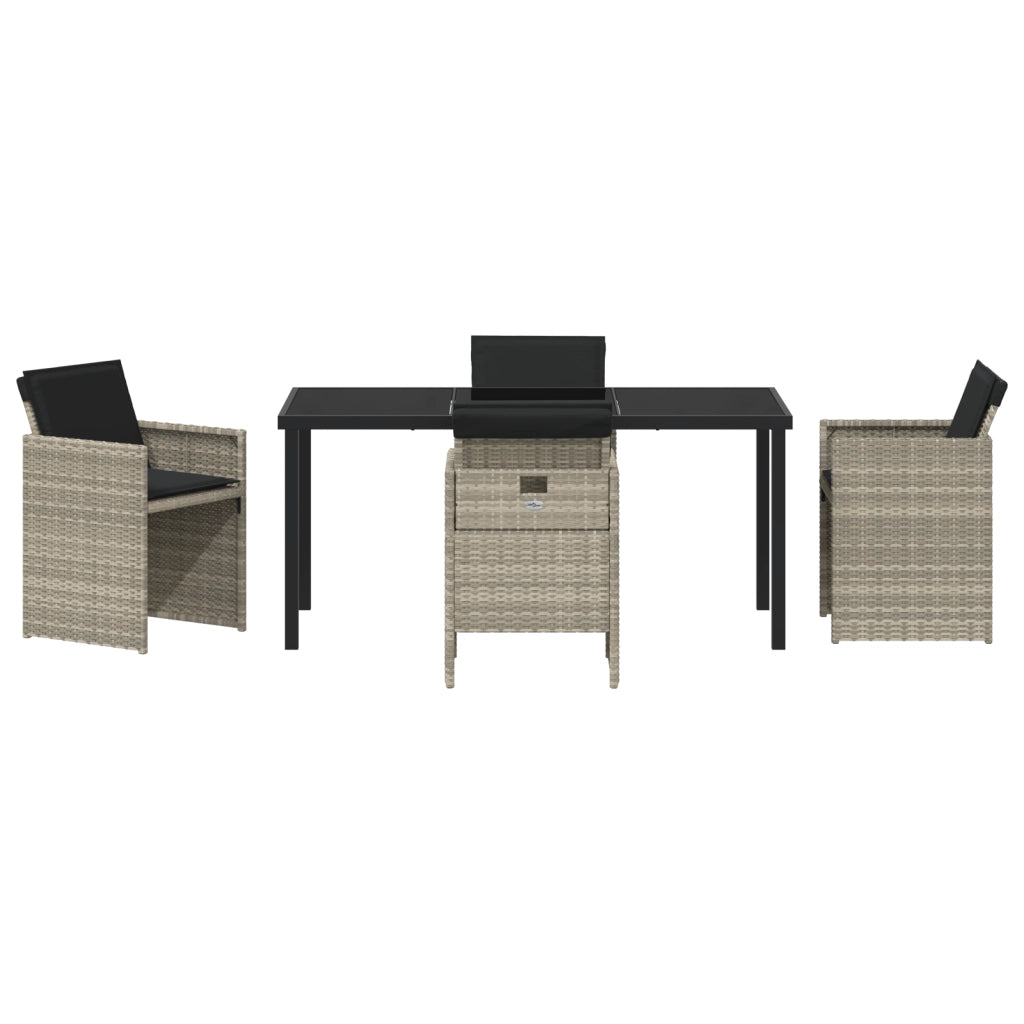 Set da Pranzo da Giardino con Cuscini Grigio Chiaro in Polyrattan