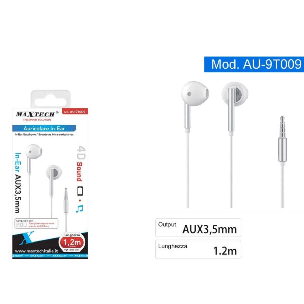 Trade Shop - Auricolari Cuffie In-ear Filo 1,2 Metri Connettore Aux 3,5mm Smartphone Au-9t009 -