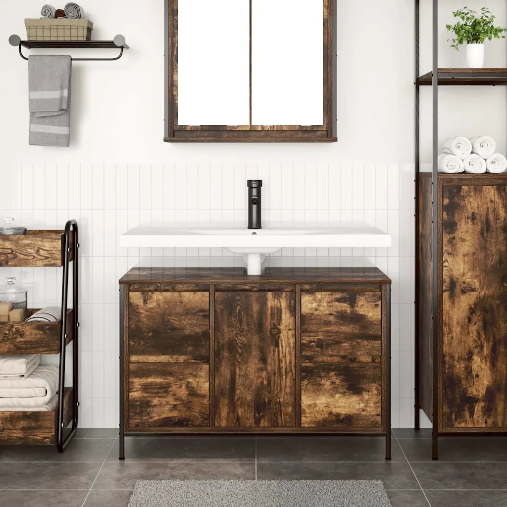 Mobile Lavabo con Cassetti Rovere Fumo 90x34,5x60 cm 861889