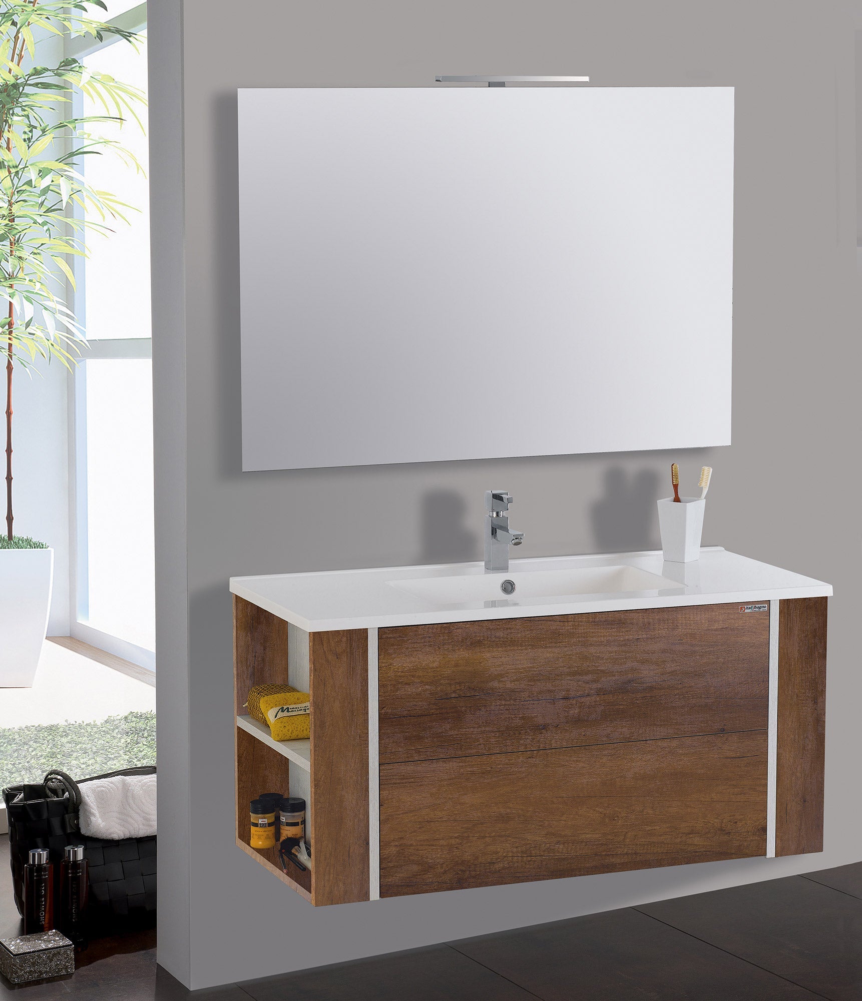 Mobile da Bagno Sospeso 100cm Mazzoni Gold Noce Scuro Frassinato