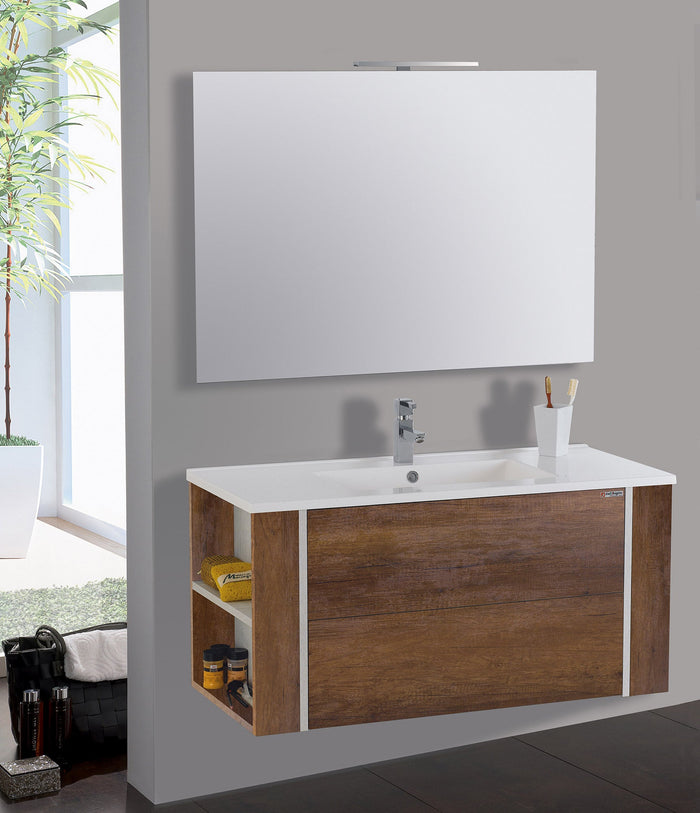 Mobile da Bagno Sospeso 100cm Mazzoni Gold Noce Scuro Frassinato