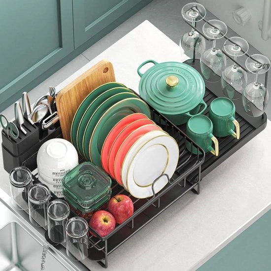 Afdriiprek per estensione per cucina - Servizio da tavola estensibile con bicchieri da vino in vetro - Supporti per posate.