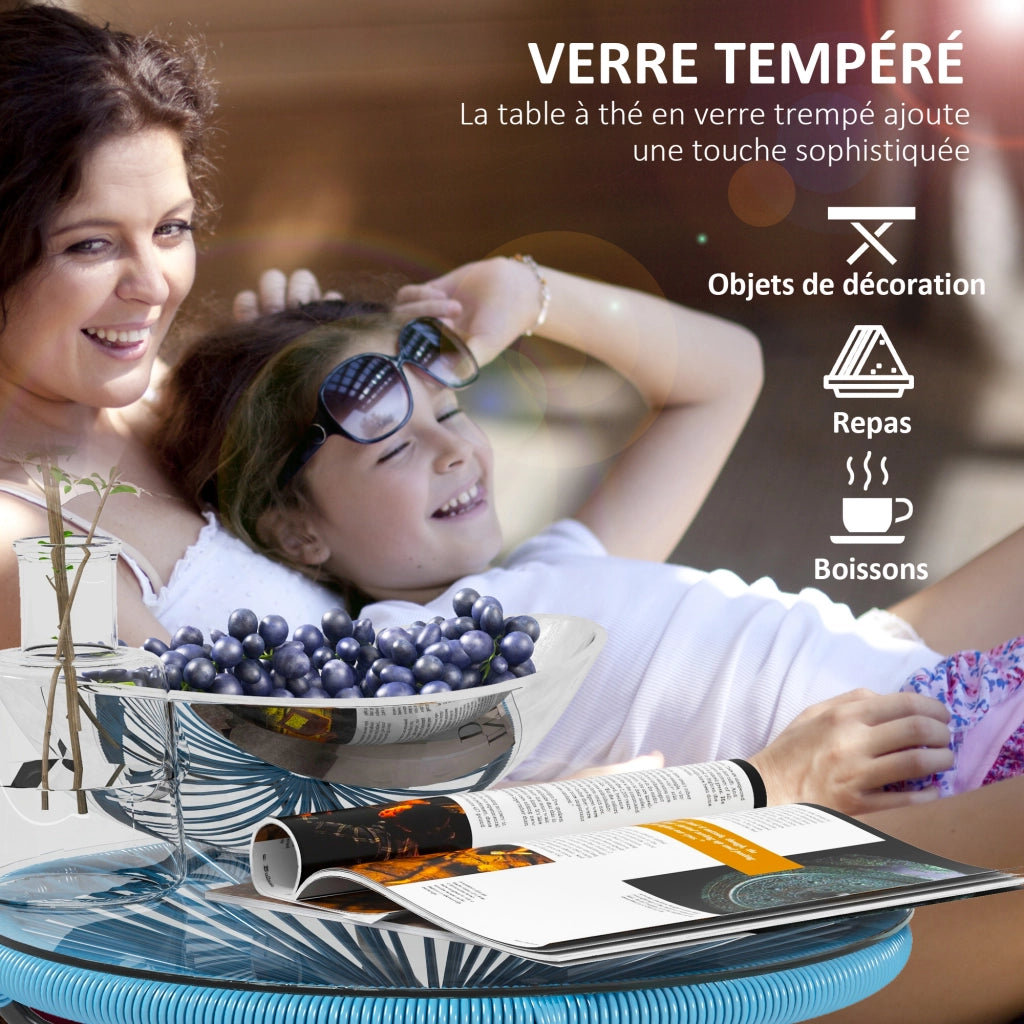 Tavolino rotondo da giardino ¨C Xylo ¨C Rattan metallo vetro temperato ?50x50H cm