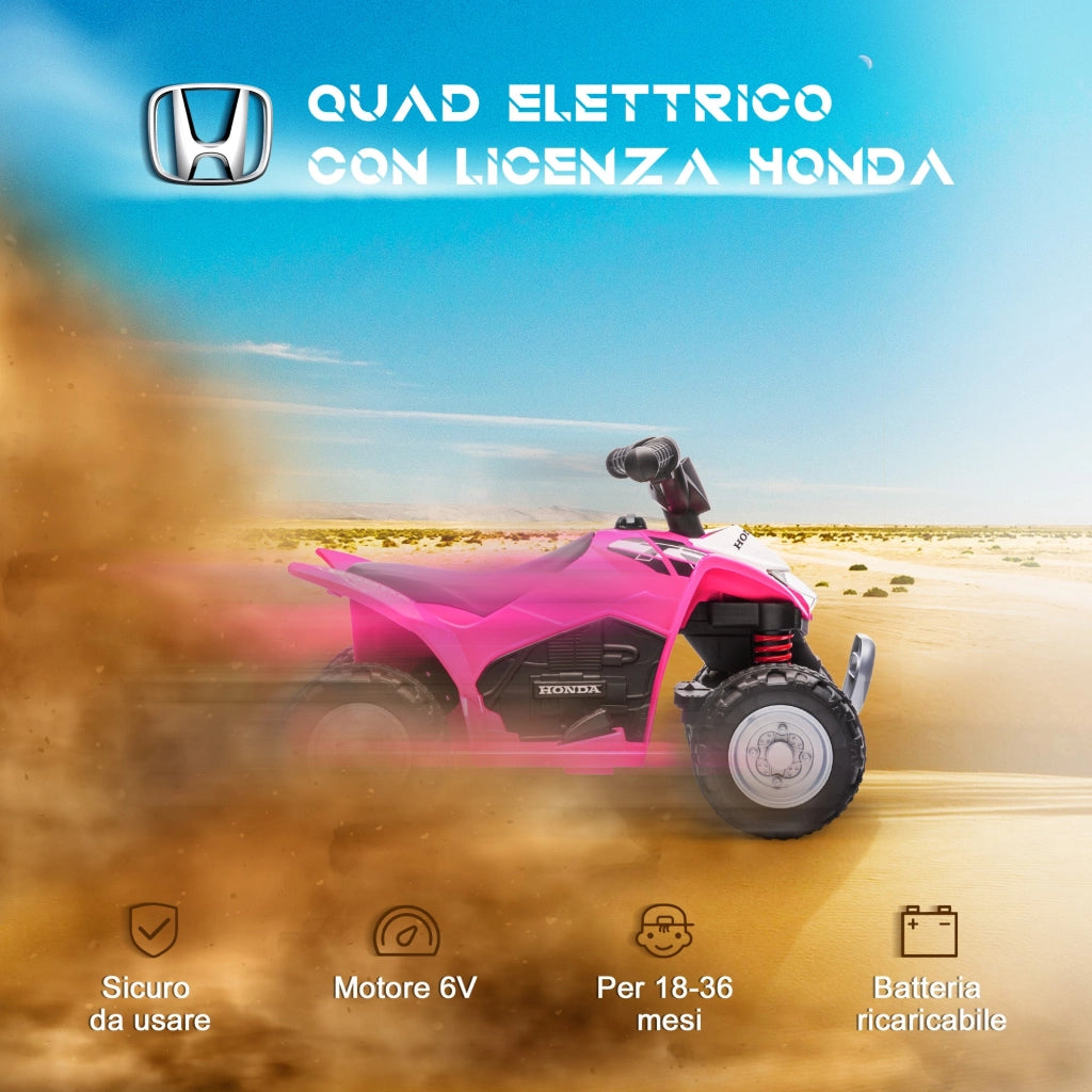 Quad Elettrico per Bambini licenza ufficiale HONDA con Luci LED Clacson e Pedale Rosa