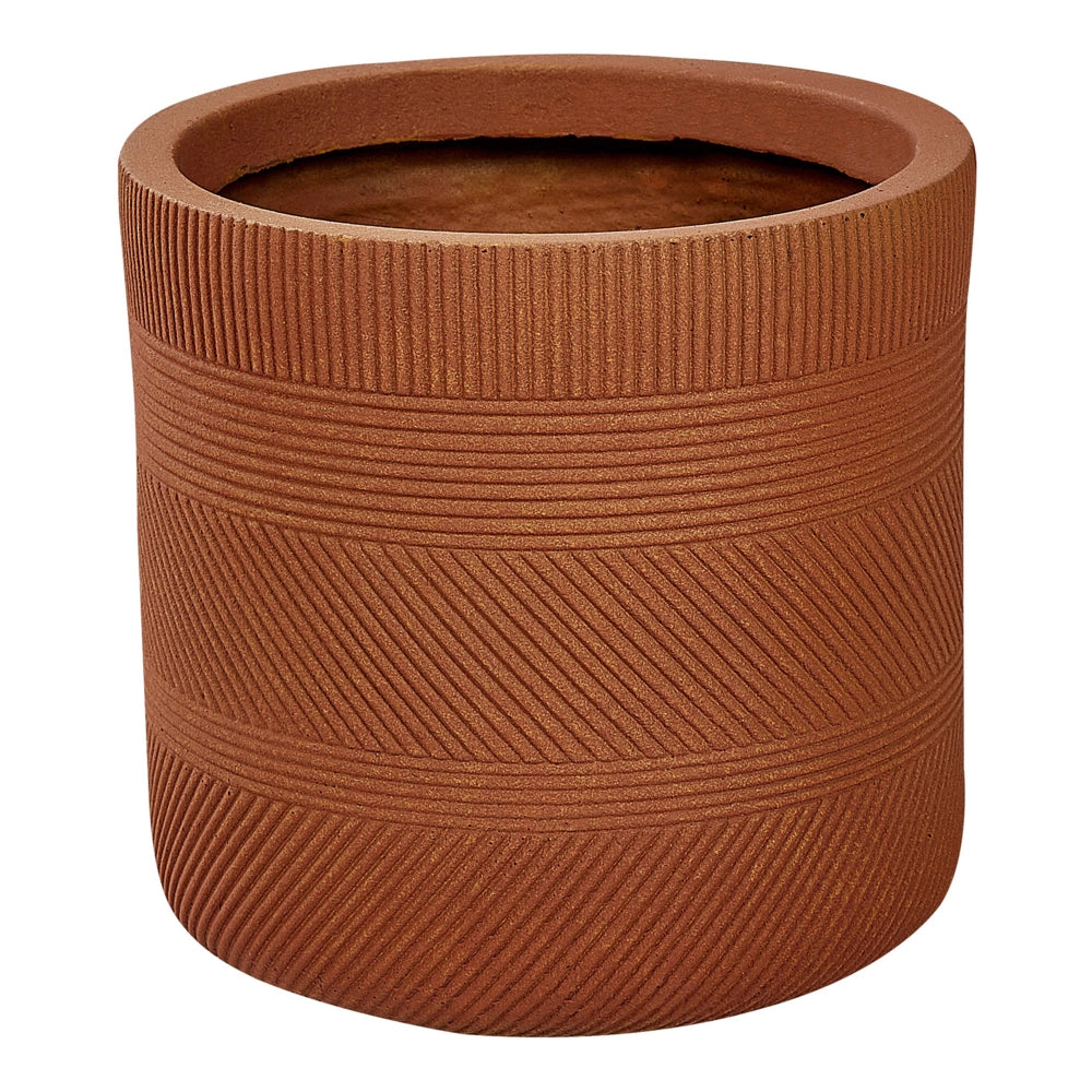 Vaso rotondo per piante in fibra di argilla con motivo a rilievo marrone dorato ⌀ 24 cm terrazzo giardino esterno
