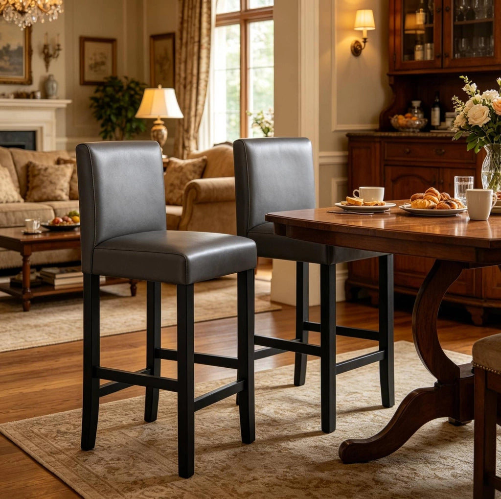 Set 2 sgabelli da bar con schienale 41 x 37,5 x 110 cm nero e grigio