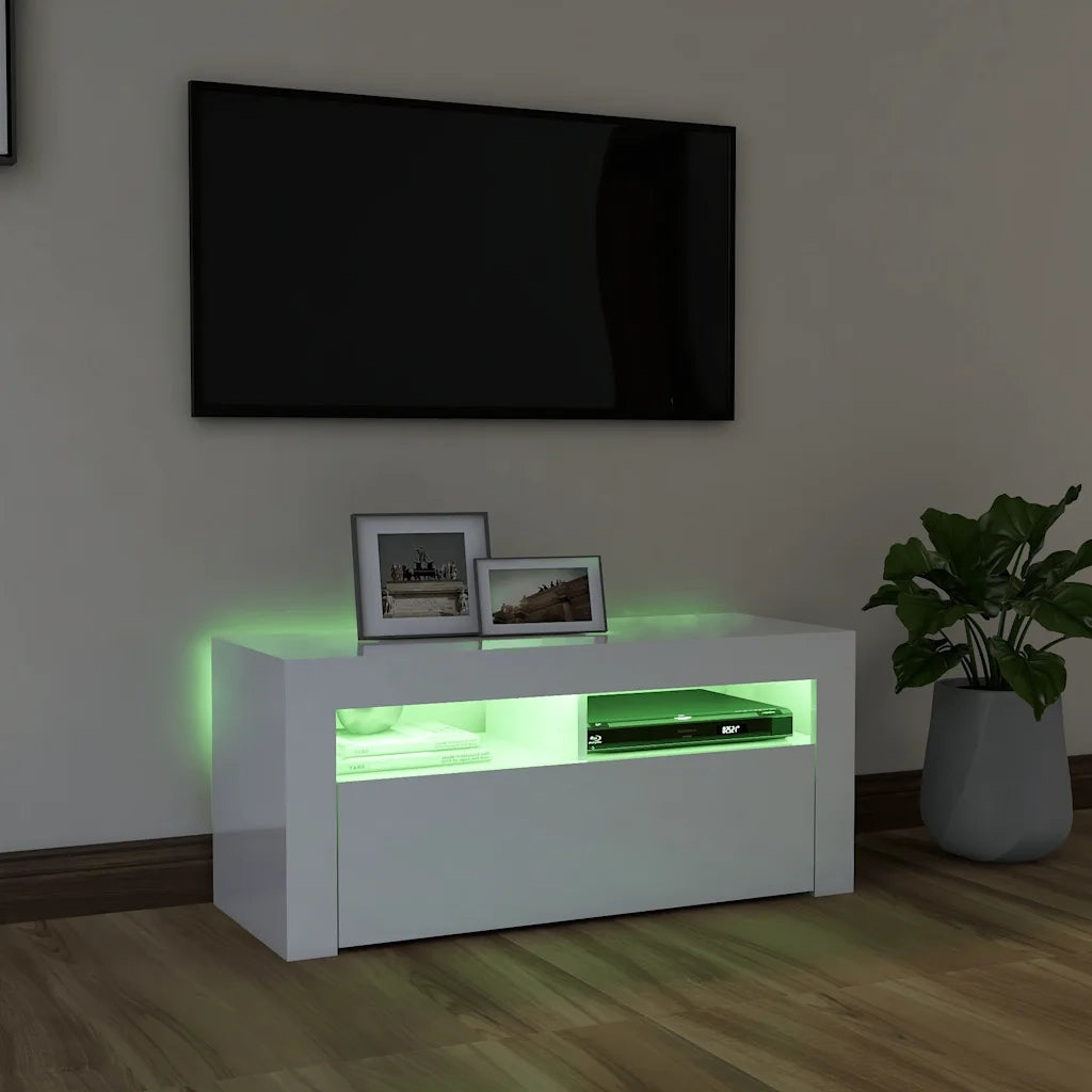 Mobile Porta TV con Luci LED Bianco Lucido 90x35x40 cm 804325