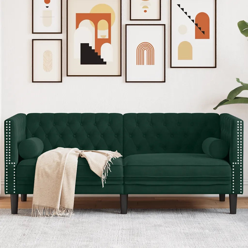 Divano Chesterfield con Rinforzi 2 Posti Verde Scuro in Velluto