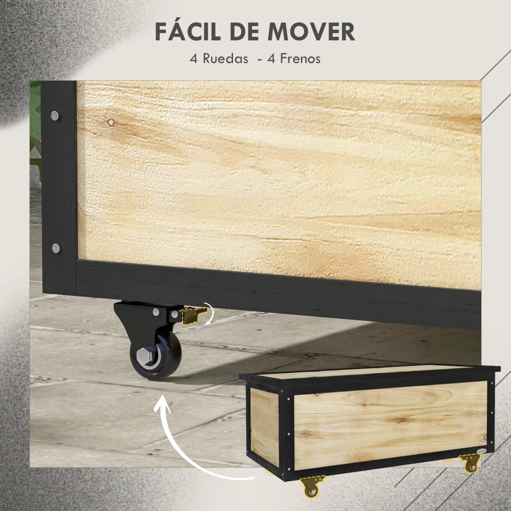 Baule da Giardino in Legno con Ruote ¨C Xylo ¨C 100x50x43 cm Naturale e Nero