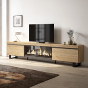 Mobile TV Soggiorno, 267x35x57cm, TV di grande formato, Camino elettrico XXL, Design industriale, colore Rovere RF3607