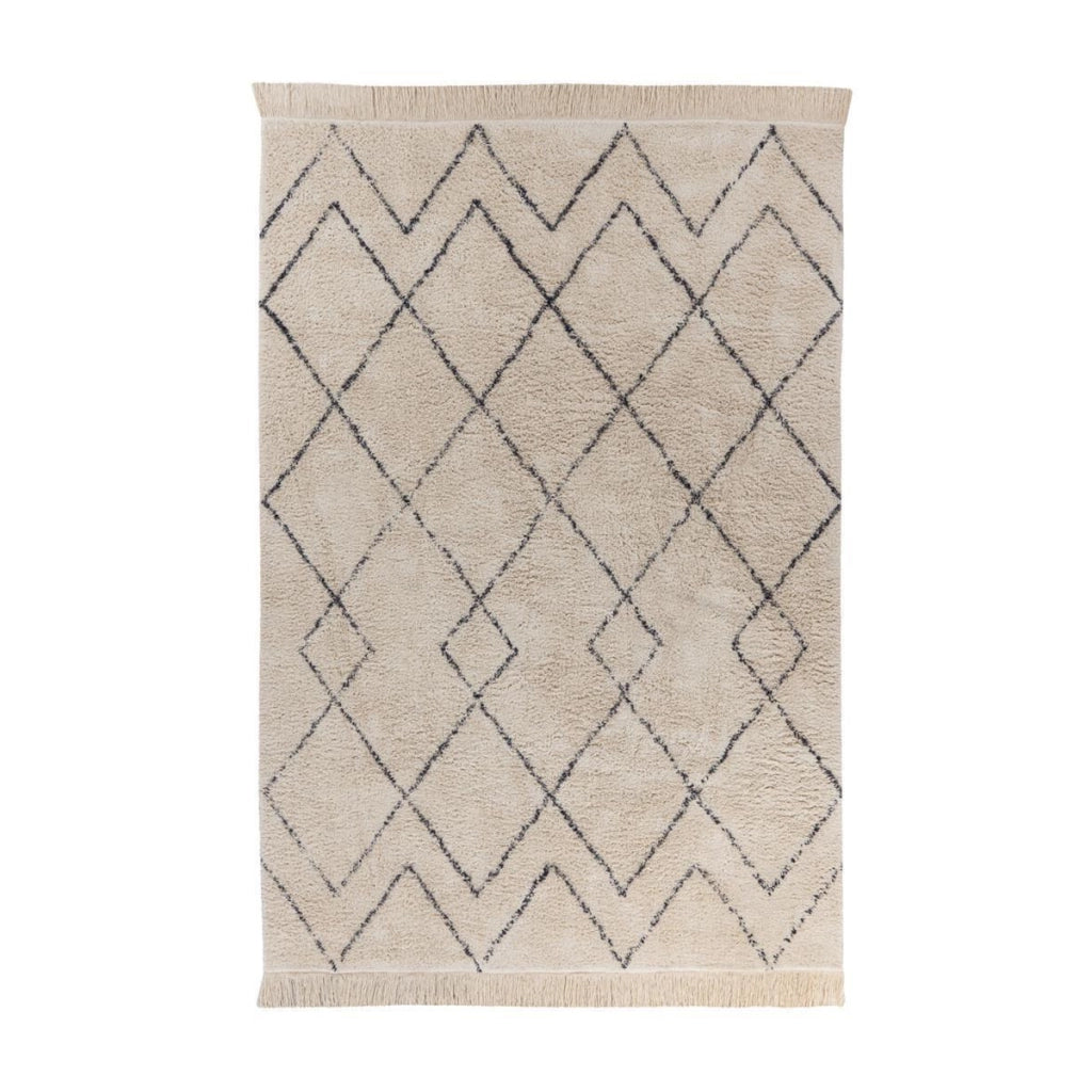 Tappeto Alena in cotone a pelo corto beige e blu navy