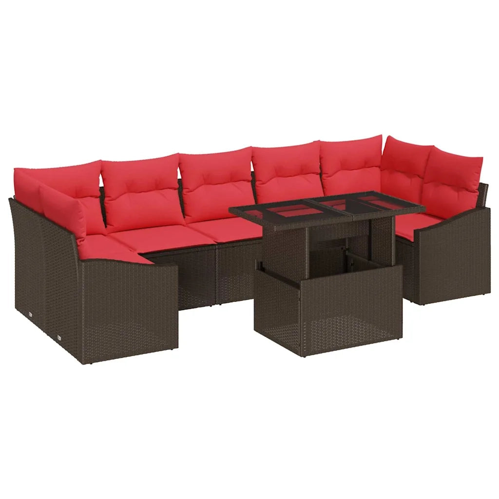Set Divano da Giardino 8 pz Marrone e Rosso polyrattan 3348960
