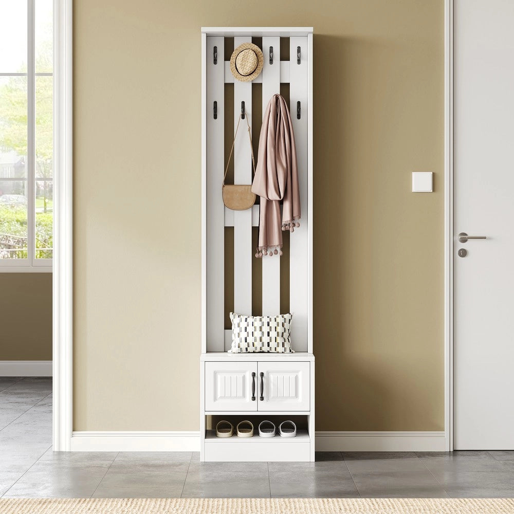 Panca scarpiera mobile ingresso ¨C Minimal ¨C bianco 2 ante 8 ganci 50x36x190cm