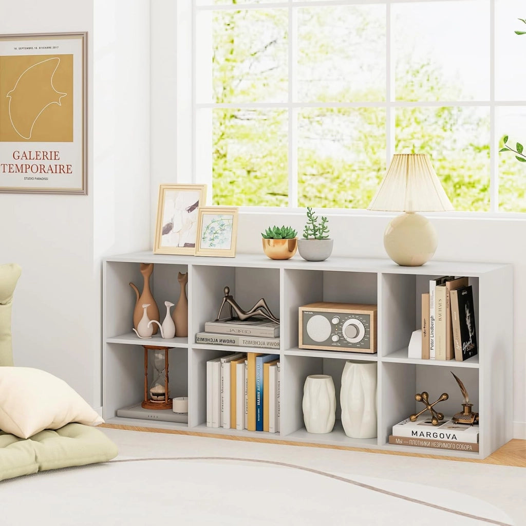 Libreria a 8 scomparti, scaffale autoportante con 2 fusibili ribaltabili, utilizzabile verticale/orizzontalmente, per soggiorno, studio, camera da letto, 121,5 x 29 x 61 cm (bianco)
