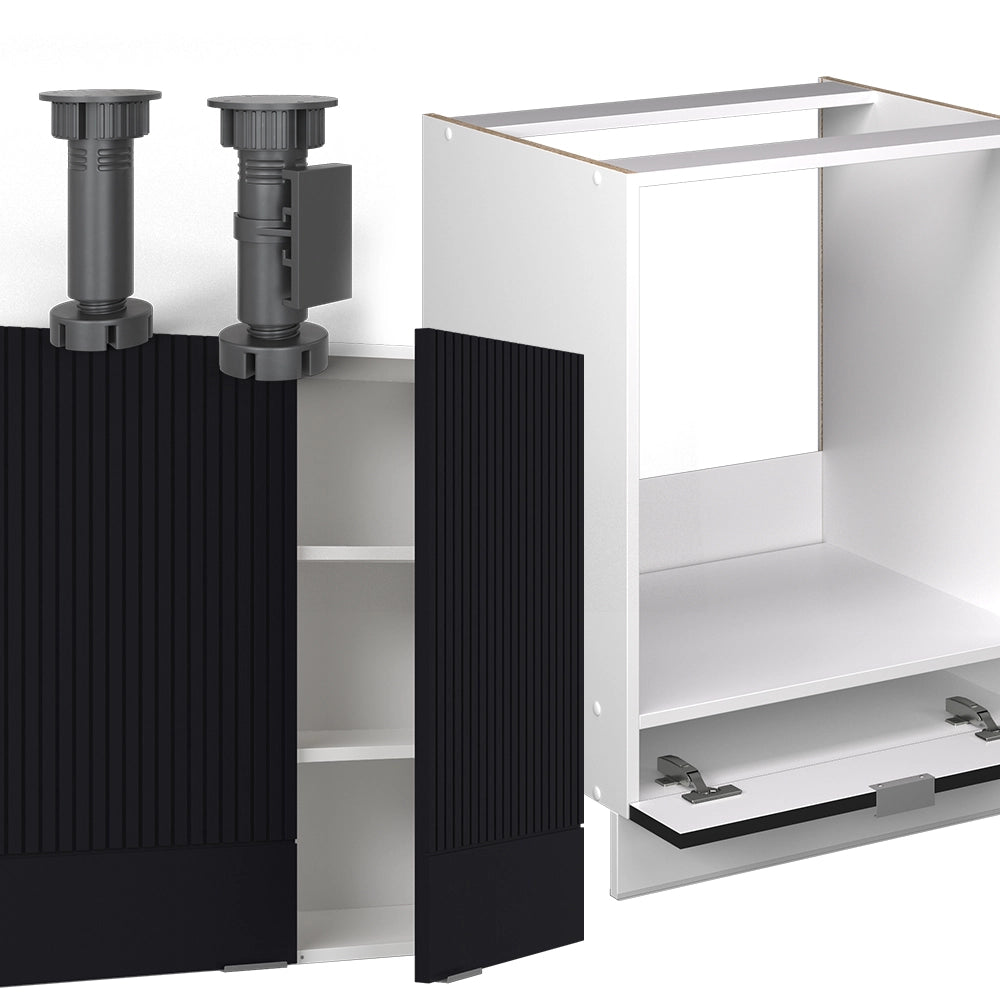 Vicco Cucina angolare completa Nero a righe/bianco 160 x 60 cm senza piano di lavoro