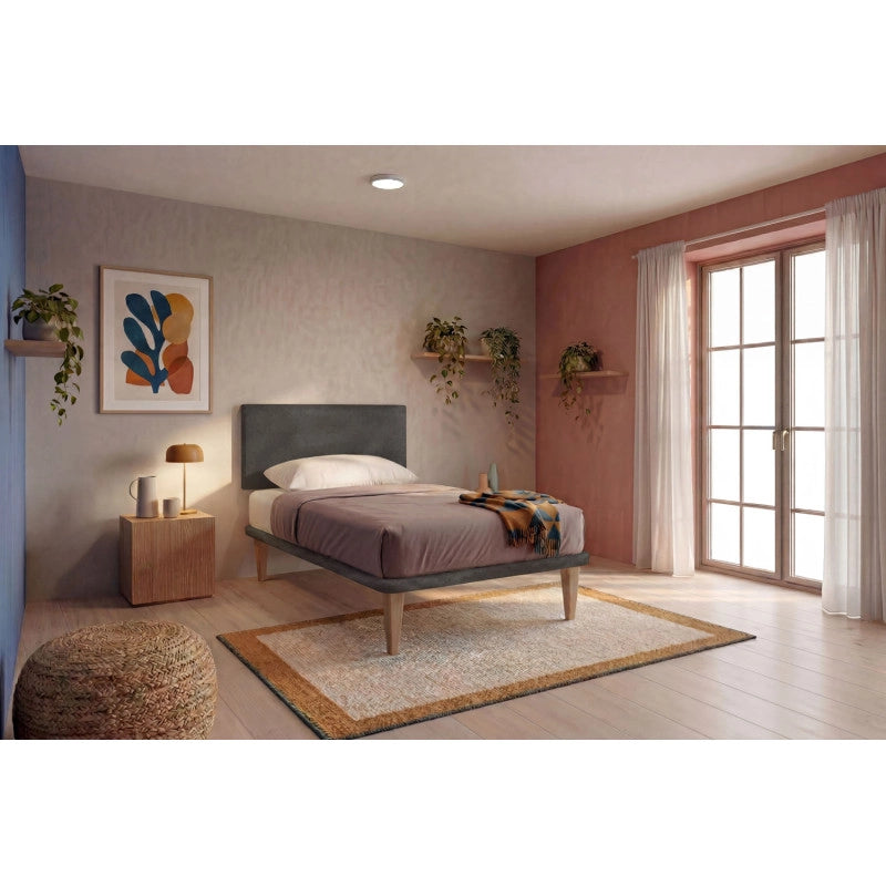 Letto imbottito Singolo 80x190 cm Flat - Con rete,Microfibra,Grigio