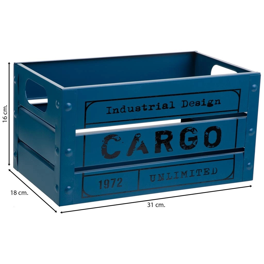 Cesto rettangolare in metallo stampato blu 31x18x16