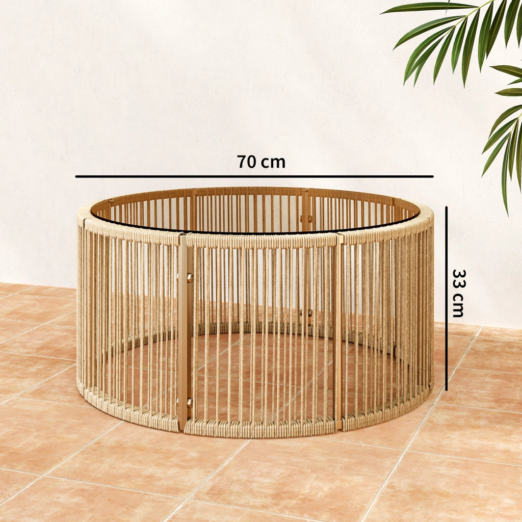 Tavolino da giardino rotondo in polyrattan ¨C zephmum ¨C vetro temperato, acciaio, 70x70x33 cm, marrone