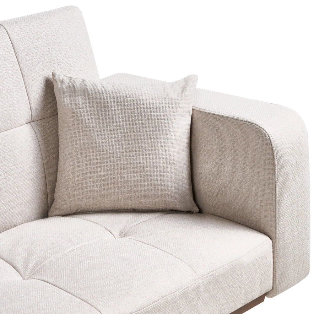 Divano letto beige chiaro Rivestimento in poliestere Trapuntato 3 posti Gambe in ferro Braccioli tradizionali Stile tradizionale Soggiorno