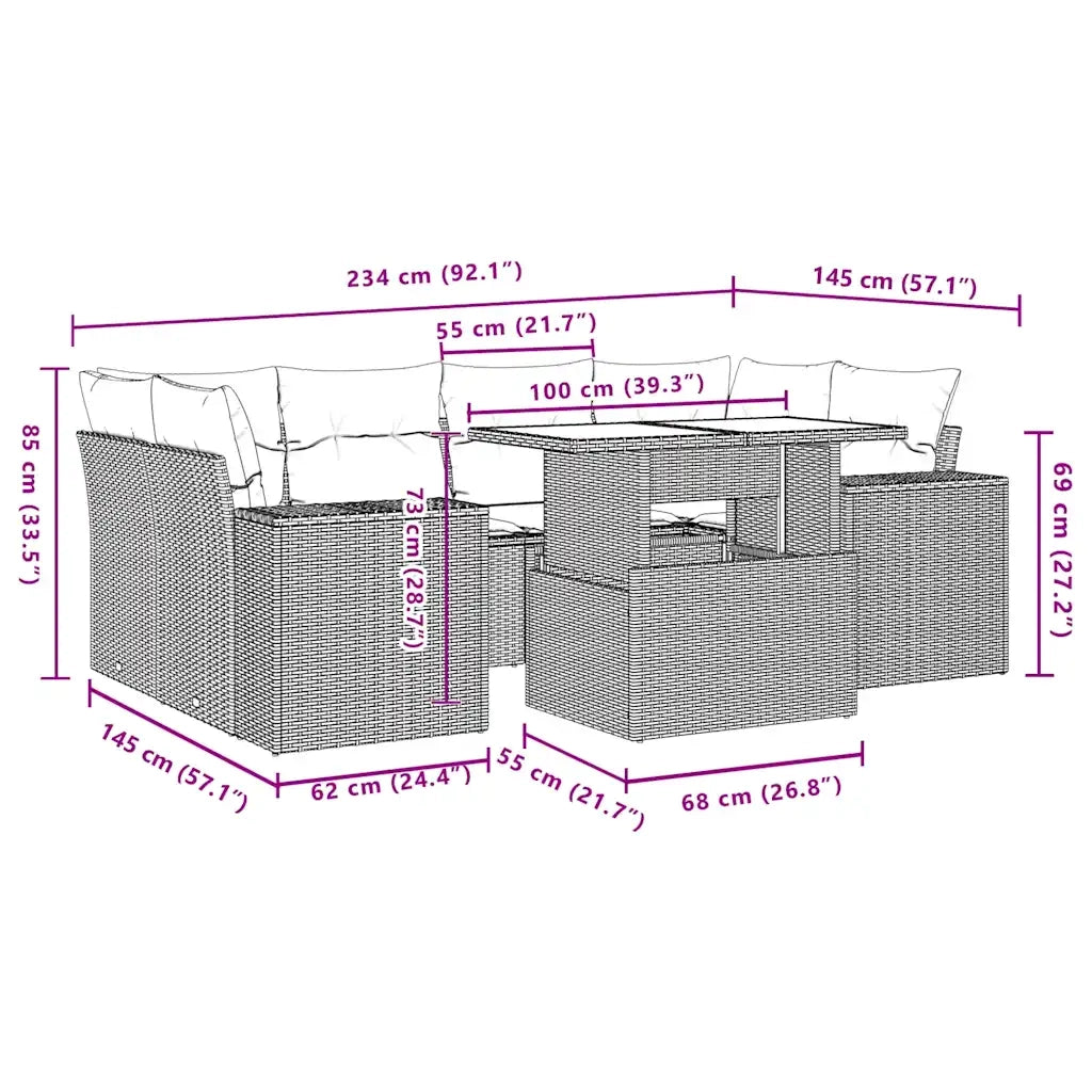 Set Divani da Giardino 7 pz con Cuscini Grigio in Polyrattan 3269021